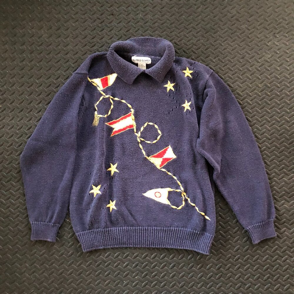VINTAGE ALFRED DUNNER NAUTICAL THEMED KNIT SWEATER SIZE LARGE COASTAL GRANDMA